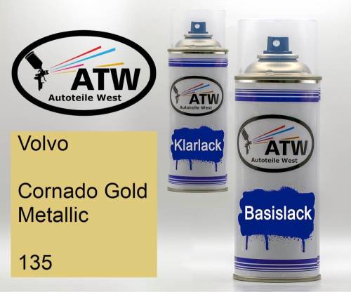 Volvo, Cornado Gold Metallic, 135: 400ml Sprühdose + 400ml Klarlack - Set, von ATW Autoteile West.